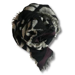 WHITE HOUSE BLACK MARKET Women's Black and Silver With Purple Accent Scarf WHBM